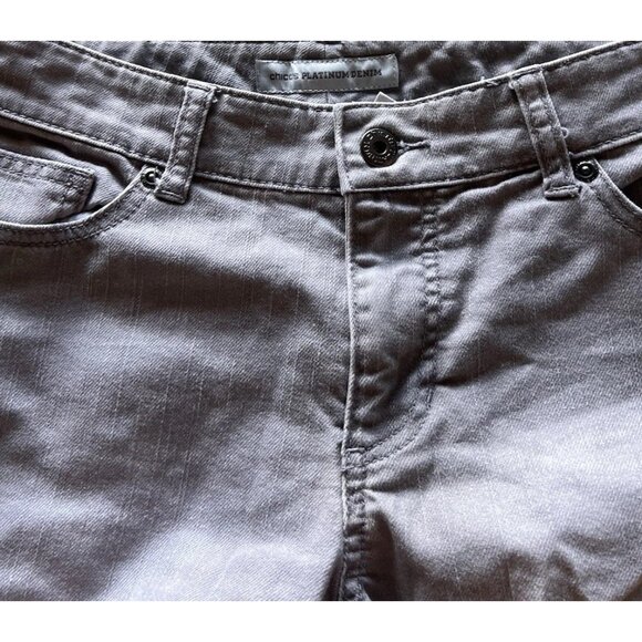 Chico’s Platinum Denim Jeans Gray Silver Soft Cropped Capri Jeans Women’s Sz 0 - Picture 8 of 15